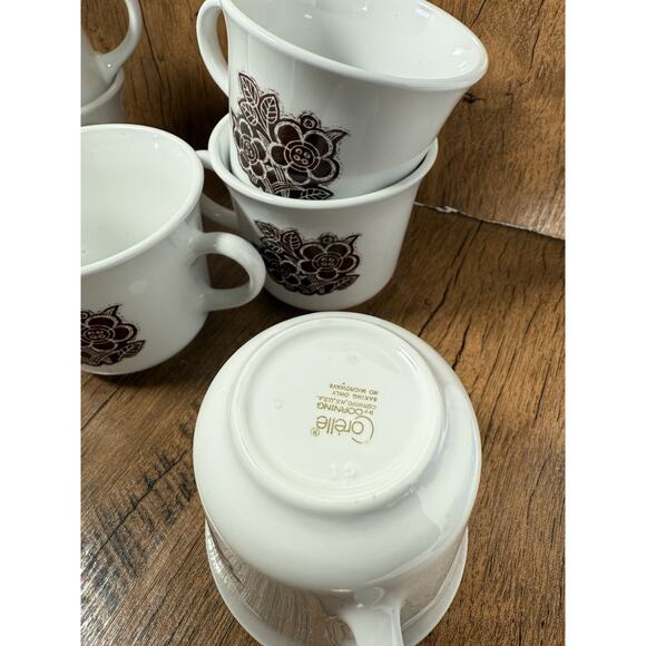 Vintage Corelle BATIK Brown Floral Center Pattern 3" Cups Coffee/tea - Picture 3 of 3